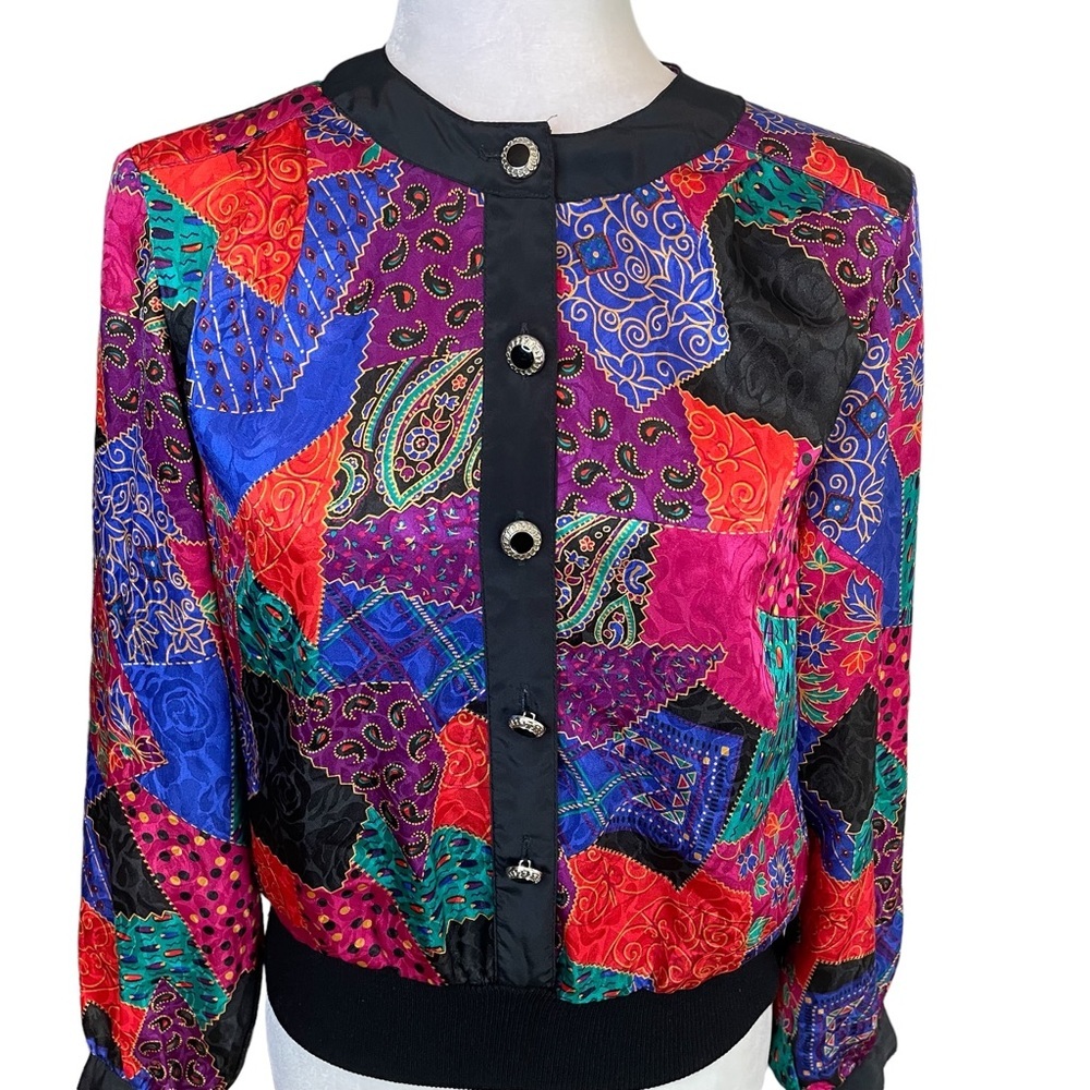 Vintage Notations Patchwork Print Pullover Button… - image 2